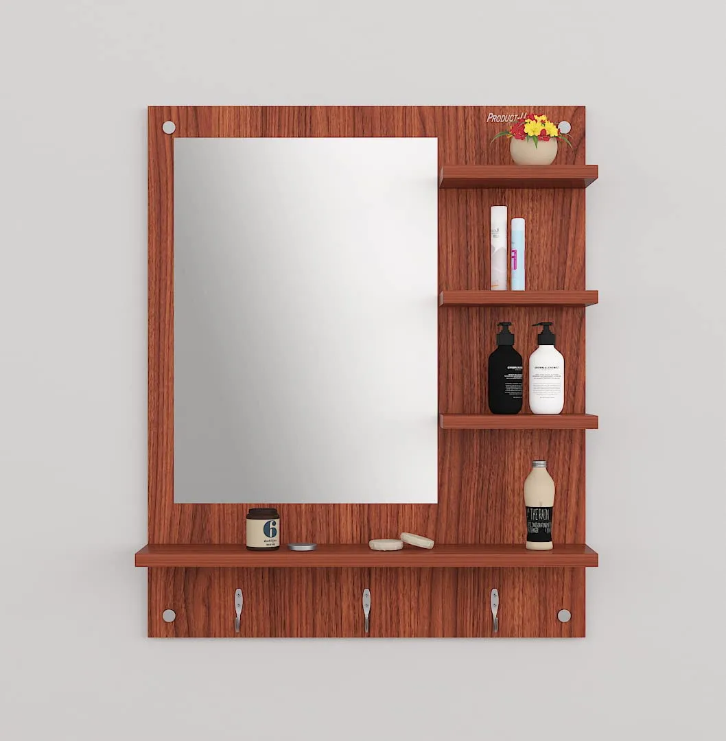 Product-Unique Engineered Wood Dressing Mirror, Wall Mount Vanity Mirror with Shelves Wall Hanging Dressing Mirror Walnut (Brown)