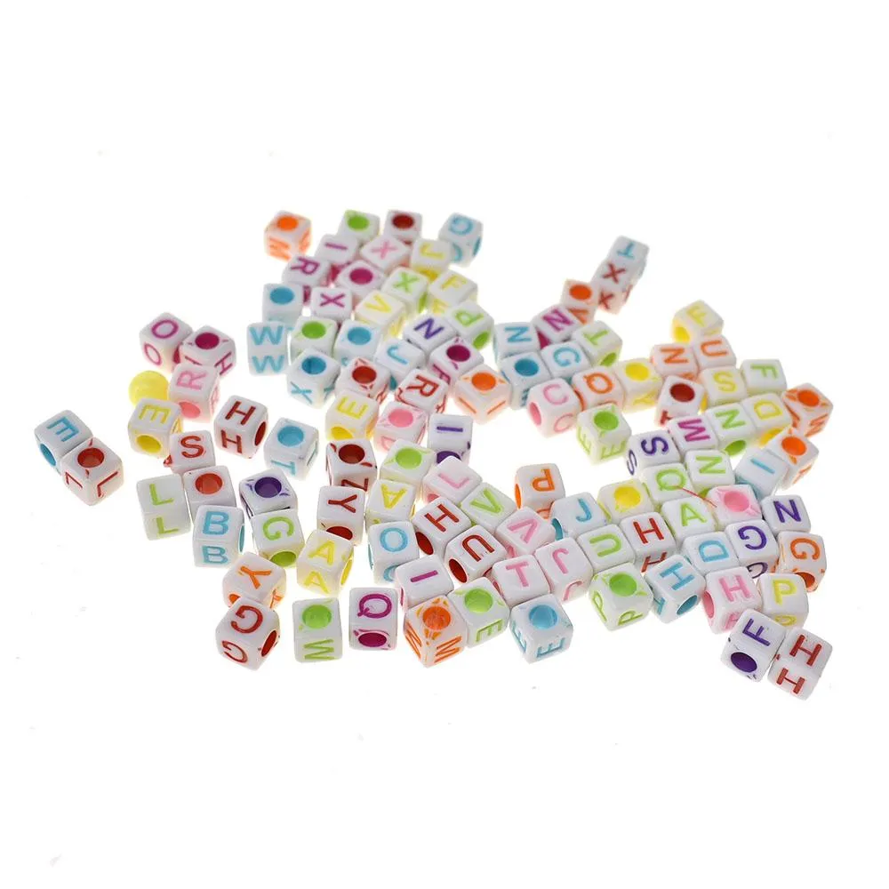 Rainbow Letter Alphabet Beads, 1/4-Inch, 300-Pieces, White