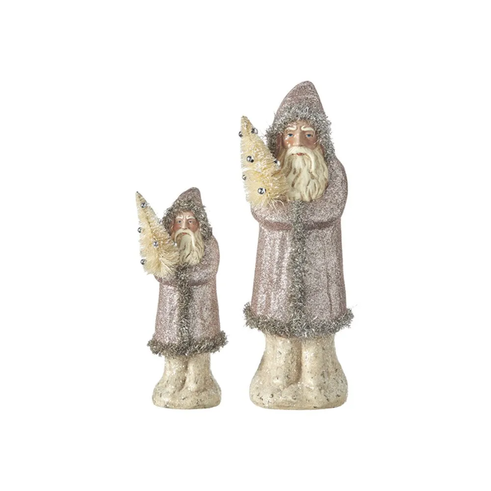 Raz Imports 2021 12-inch  Santa Holding Bottle Brush Tree Figurine, Set of 2.