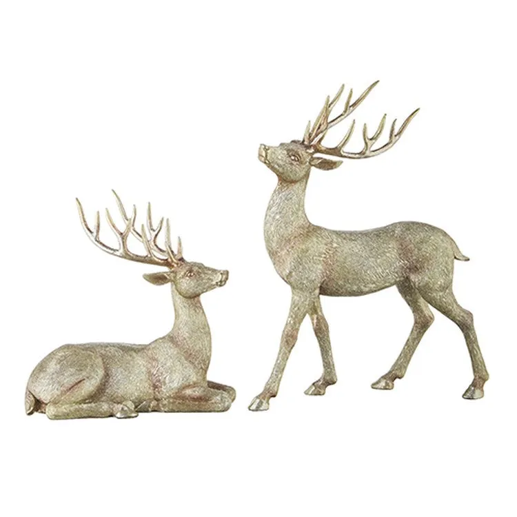 Raz Imports 2022 City Of Lights 15.25" Gold Glitter Deer, Set of 2