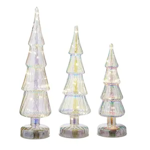 Raz Imports 2022 Collected Christmas Red Iridescent Glass Tree, Set of 3