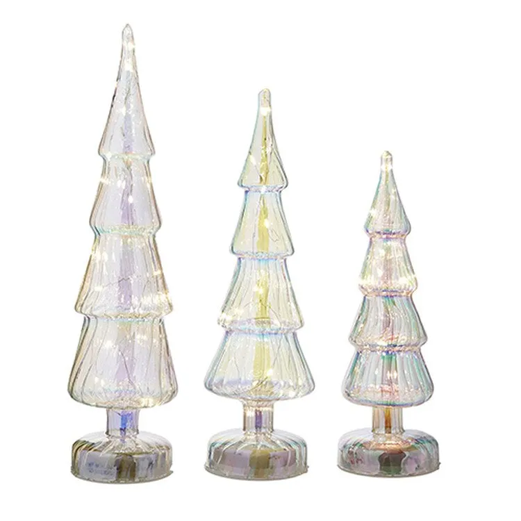 Raz Imports 2022 Collected Christmas Red Iridescent Glass Tree, Set of 3