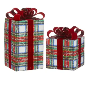 Raz Imports 2022 Tartan Tidings 10" Plaid Package, Set of 2