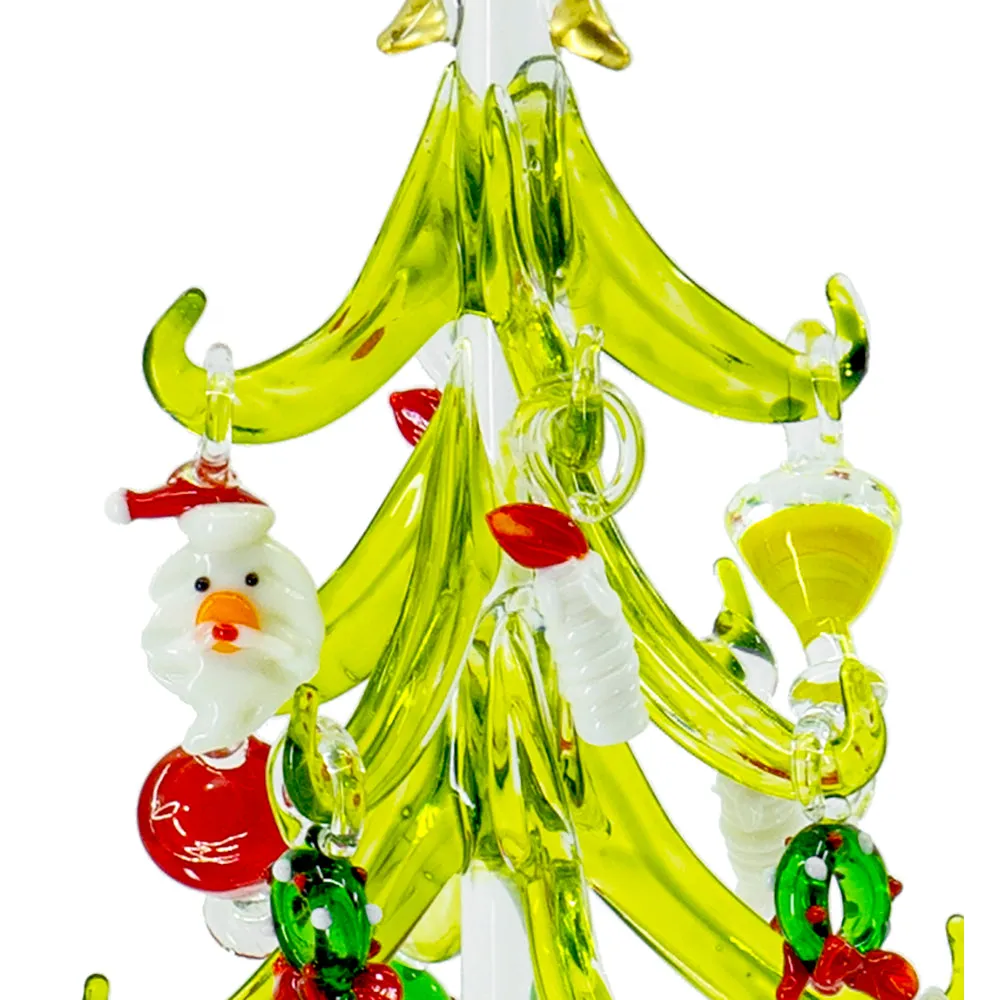 Red Co. Glass Christmas Tree Tabletop Display Decoration with Assorted Glass Ornaments, Holiday Season Decor, 8 Inches, Set of 3