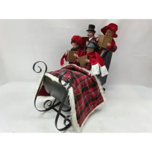 Regency International 16" Plaid Fabric Caroler Family W/Sleigh