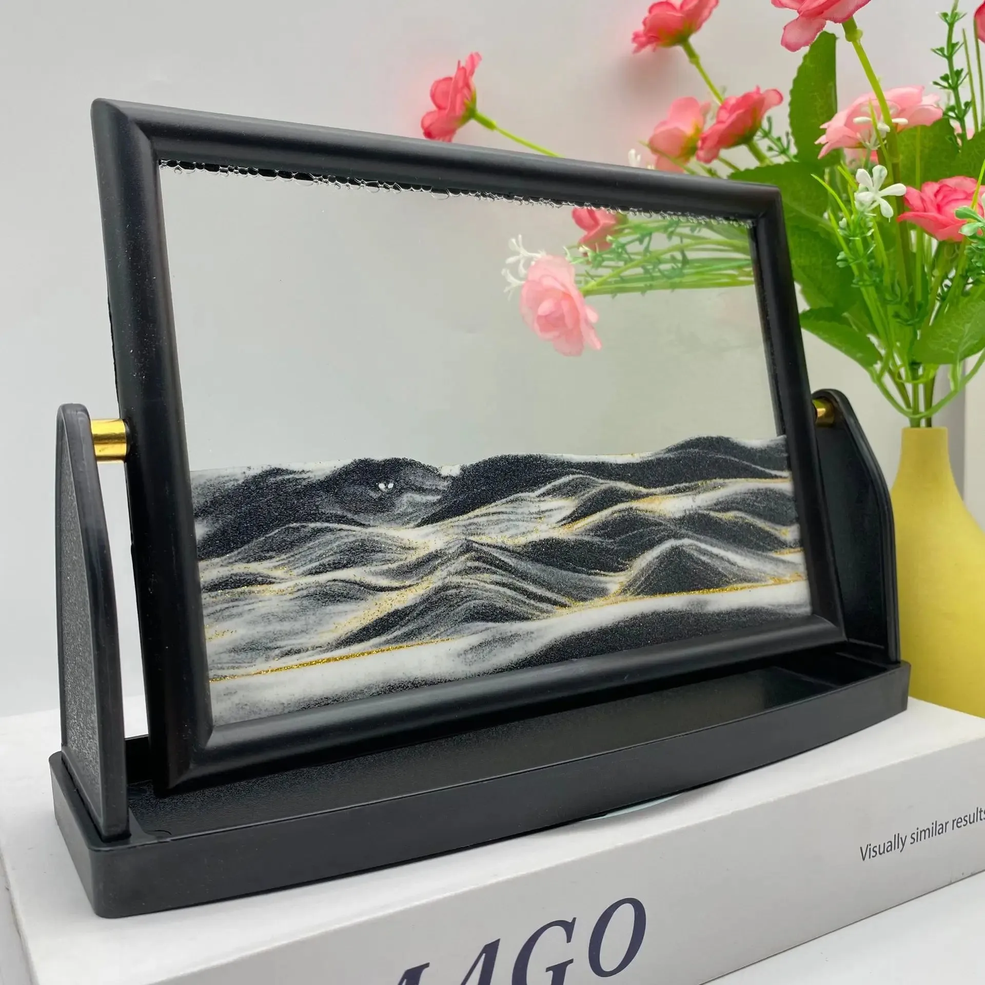 Rotatable Moving Sand Art Picture Square Glass 3D Sandscape in Motion  Hourglass Creative Flowing Sand Home Decor Gifts