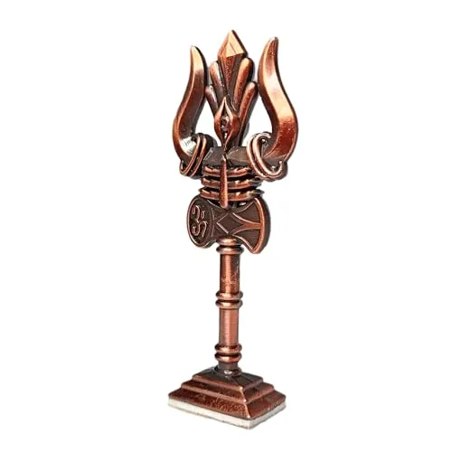 Shivu Trishul Idol for Car Dashboard | Mahadev Trishul om Shivu Shankar and damru third Eye,Home and Office Table, puja room Size (10.5 Cm) copper color