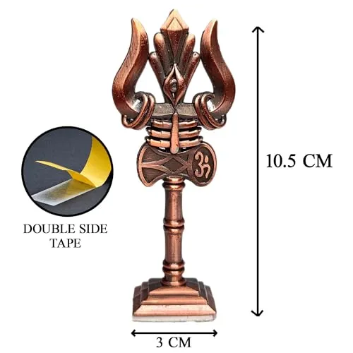 Shivu Trishul Idol for Car Dashboard | Mahadev Trishul om Shivu Shankar and damru third Eye,Home and Office Table, puja room Size (10.5 Cm) copper color