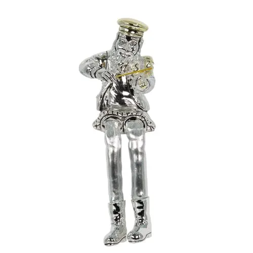 Silvered Polyresin Sitting Hassidic Figurine With Cloth Legs 25 Cm- Fiddler