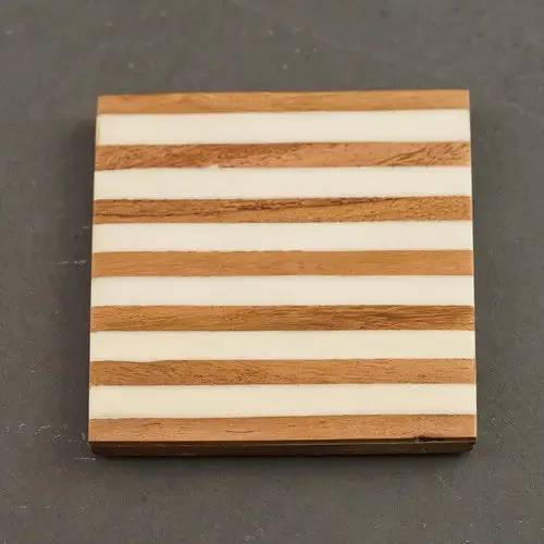 Striped White and Wood Coaster