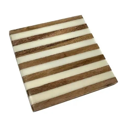 Striped White and Wood Coaster