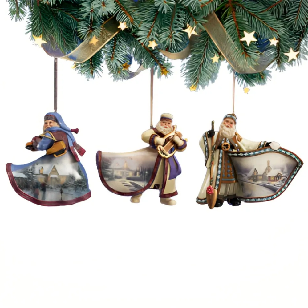 The Ashton-Drake Galleries Victorian Winter Scenes Santas Ornament Collection Issue #6 Painter of Light Artistry Christmas Decoration Set of 3 by Thomas Kinkade 12-inches