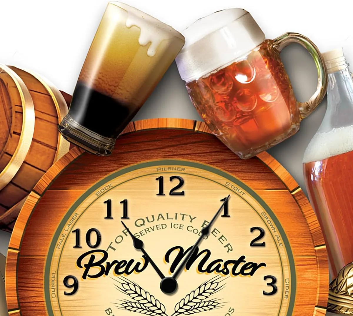 The Bradford Exchange Brew Time Hand-Painted Dimensional Wall Clock with Sculpted Details Pilsner Glass & Flight of Beers