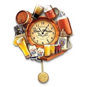 The Bradford Exchange Brew Time Hand-Painted Dimensional Wall Clock with Sculpted Details Pilsner Glass & Flight of Beers