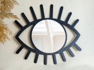 The C A F Wooden Wall Decor Evil Eye Mirror, Boho Eye Wall Hanging with Acrylic Round Mirror, Third Eye Boho Chic Art for Home Decor (Black)