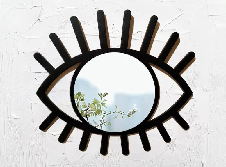 The C A F Wooden Wall Decor Evil Eye Mirror, Boho Eye Wall Hanging with Acrylic Round Mirror, Third Eye Boho Chic Art for Home Decor (Black)