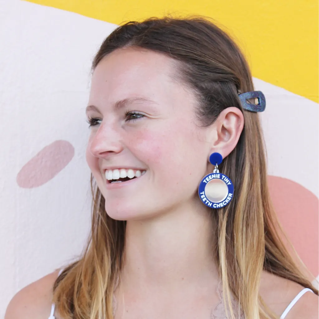 Tiny Teeth Checker Blue Earrings