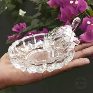 UrbanShilp Feng Shui Crystal Tortoise | Turtle with Crystal Plate for Good Luck Crystal Kachua Plate Bowl Tortoise On Plate Showpiece for Good Luck Turtle Vastu for Career and Luck (Glass, White)