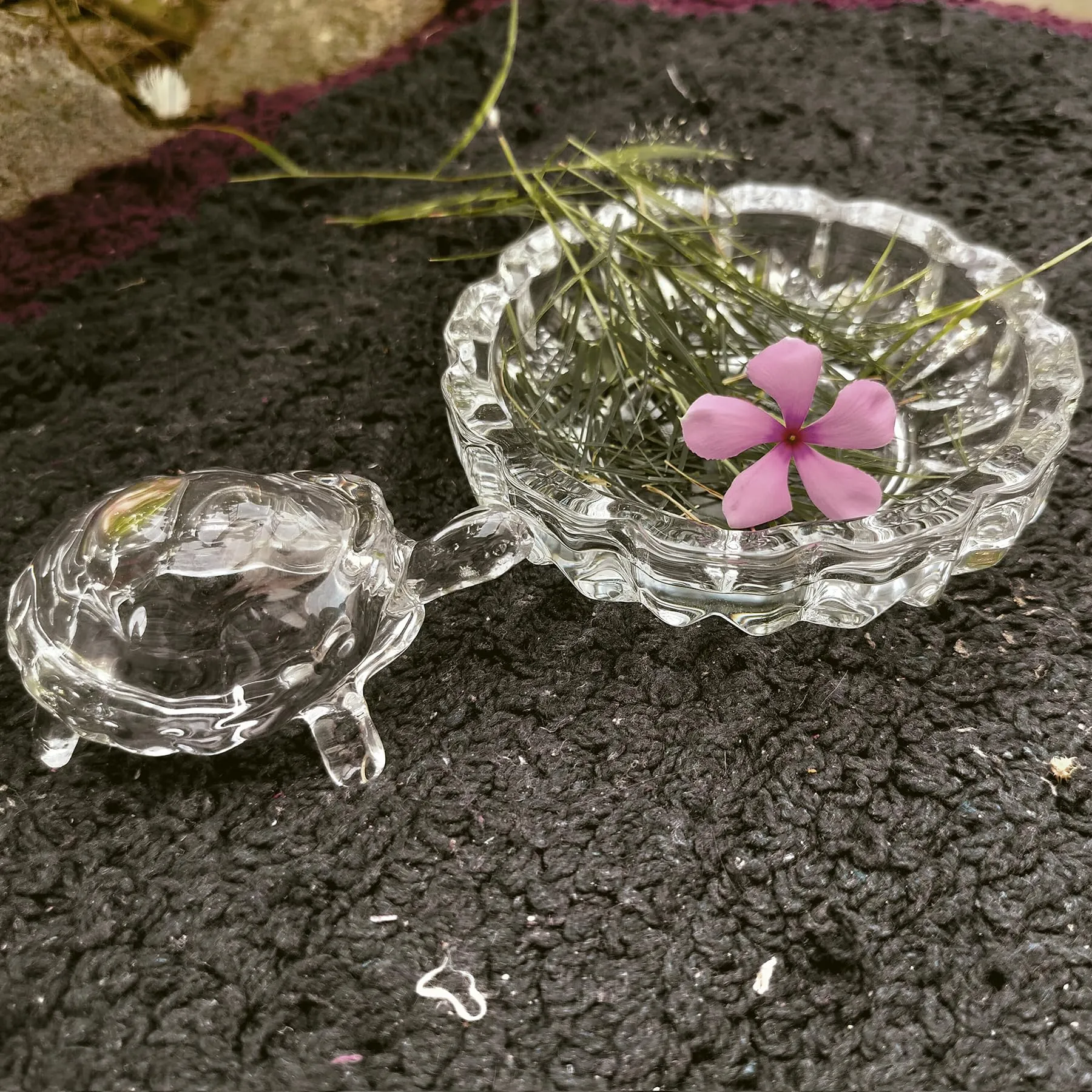 UrbanShilp Feng Shui Crystal Tortoise | Turtle with Crystal Plate for Good Luck Crystal Kachua Plate Bowl Tortoise On Plate Showpiece for Good Luck Turtle Vastu for Career and Luck (Glass, White)