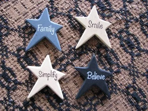 Vintage Wood Star Magnets - Set of 4