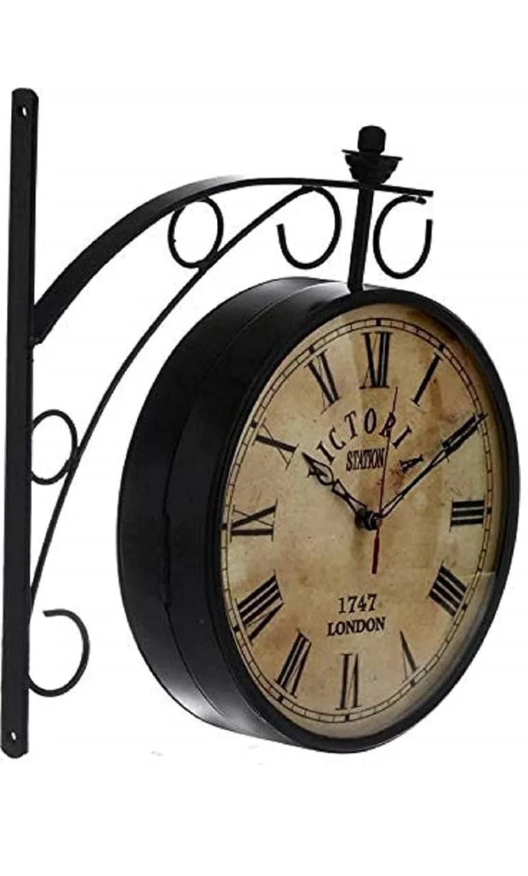 VintCraft 10''Inch Colour Dial Victoria Vintage Antique Colour Dail London Station Double Sided Metal Wall Clock (Silent Movement) (10 inch Colour Dail)