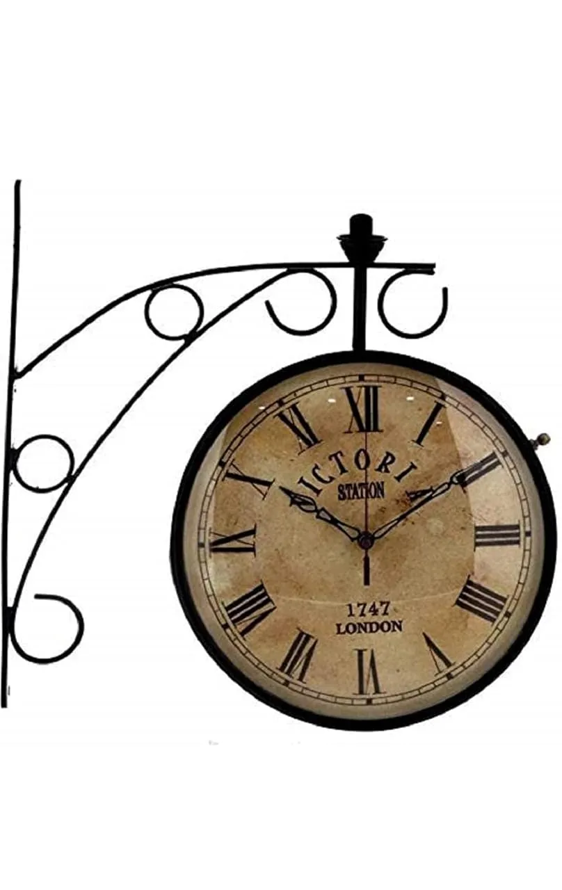 VintCraft 10''Inch Colour Dial Victoria Vintage Antique Colour Dail London Station Double Sided Metal Wall Clock (Silent Movement) (10 inch Colour Dail)