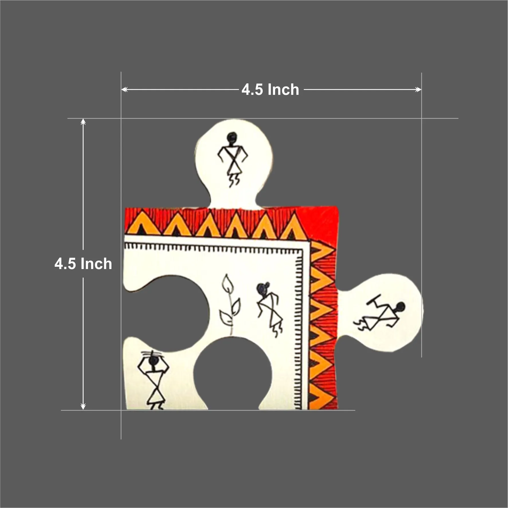 Warli Puzzle White Coasters Set Of 6 With Stand (4.5x4.5 Inch)