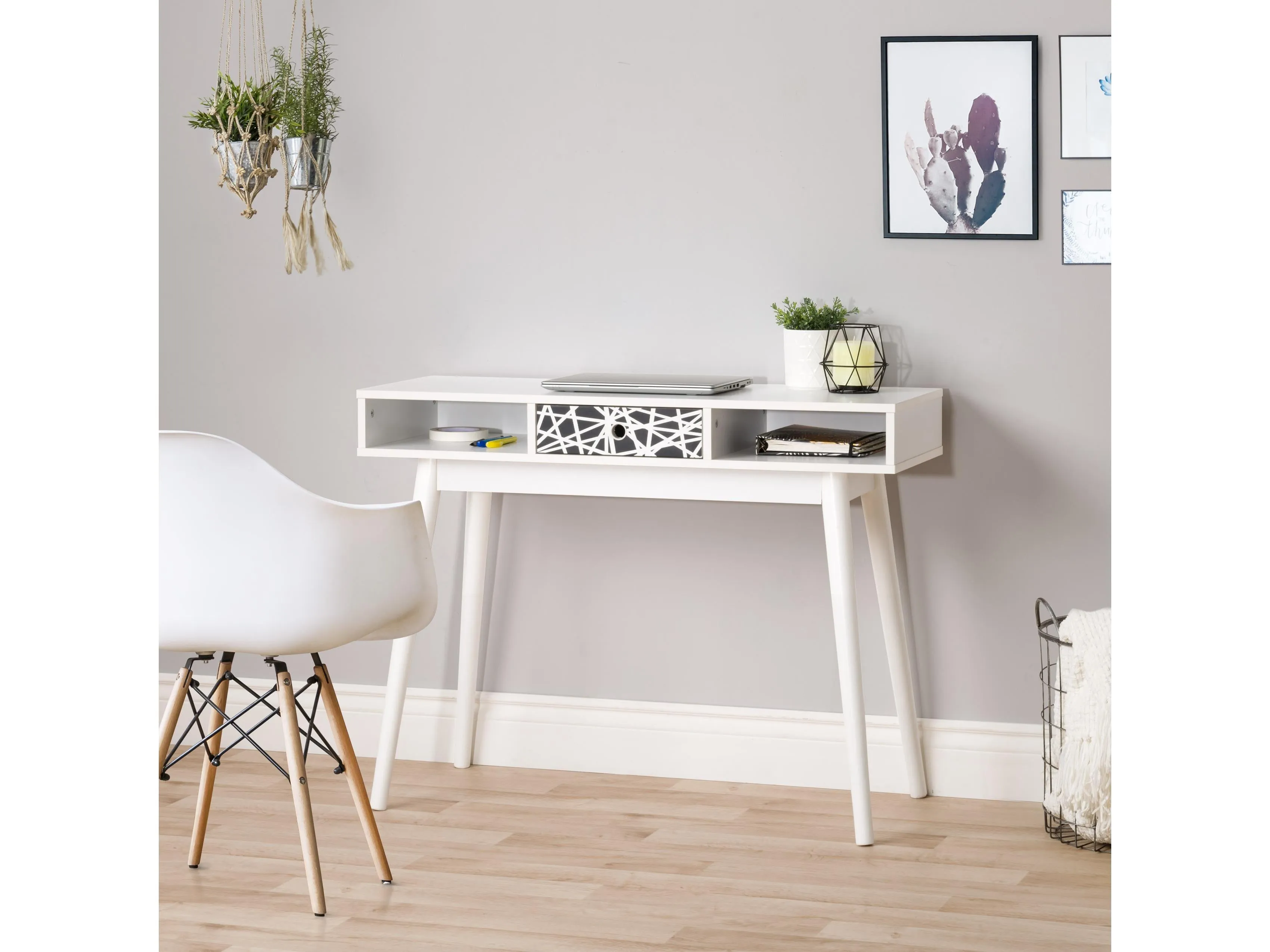 White and Black Mid Century Modern Desk