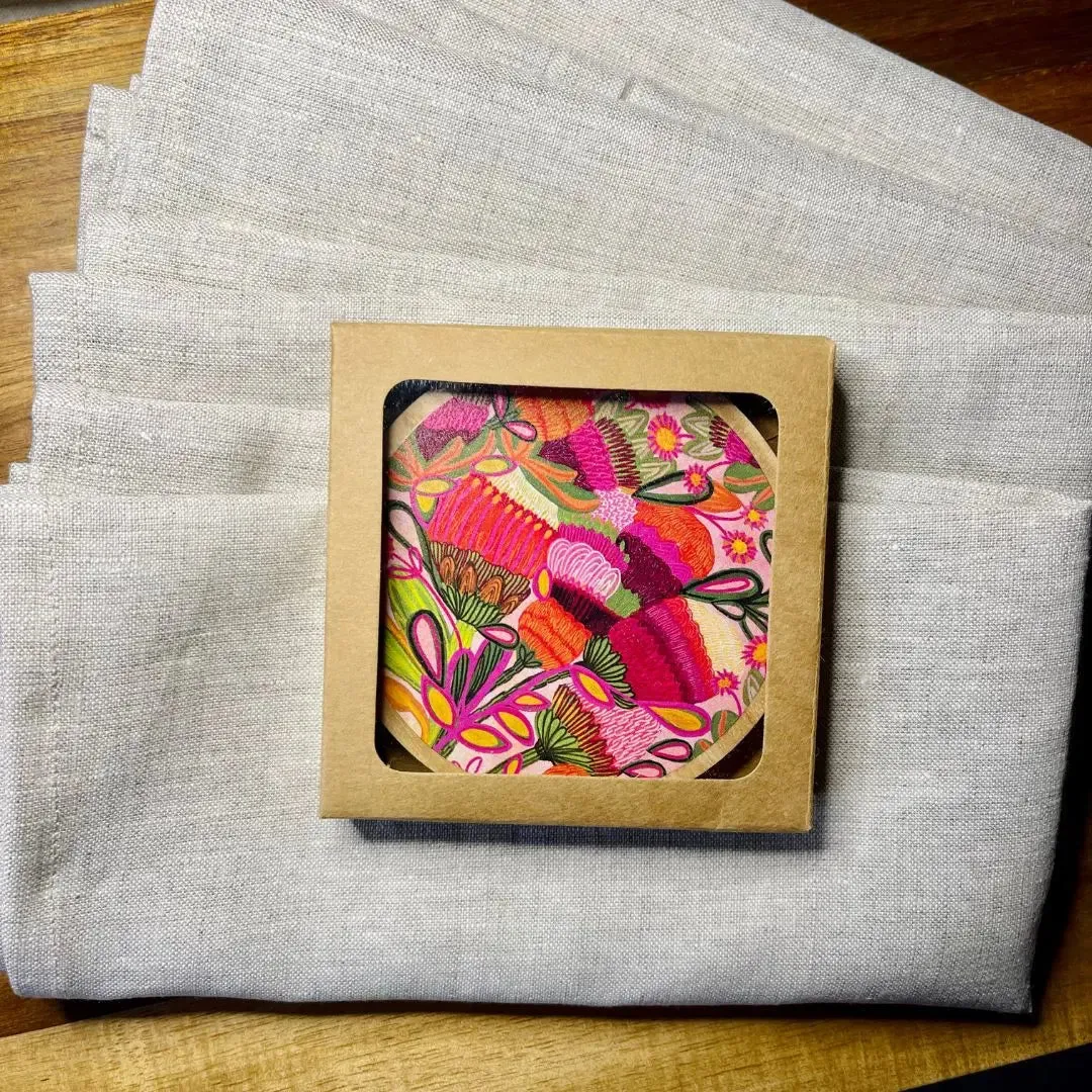 Wild Blooms Wooden Coasters & Napkin Set