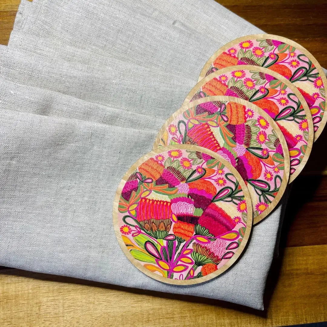 Wild Blooms Wooden Coasters & Napkin Set