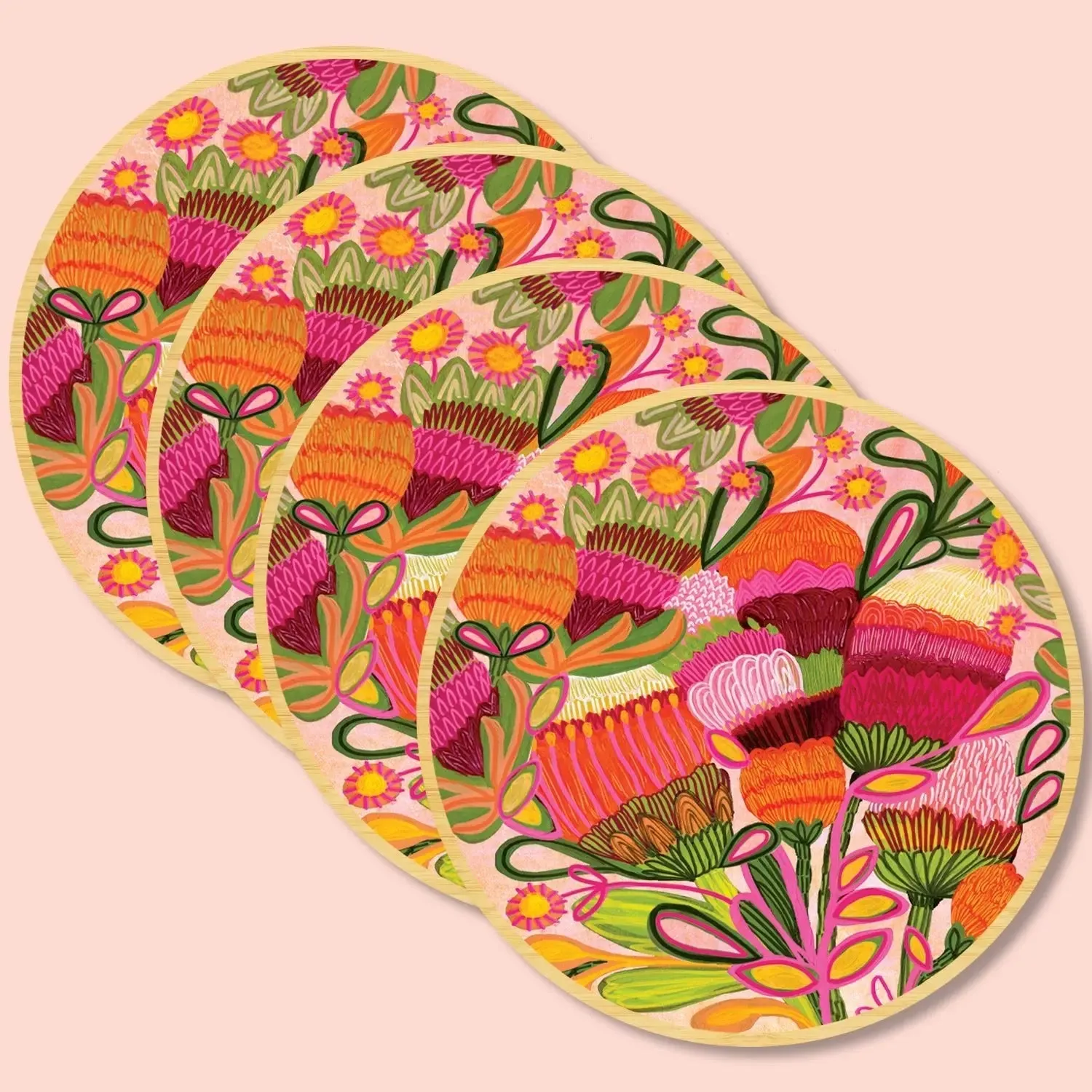 Wild Blooms Wooden Coasters & Napkin Set