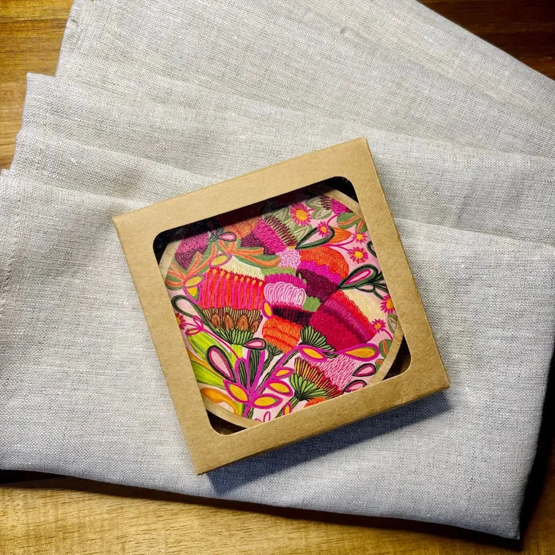 Wild Blooms Wooden Coasters & Napkin Set