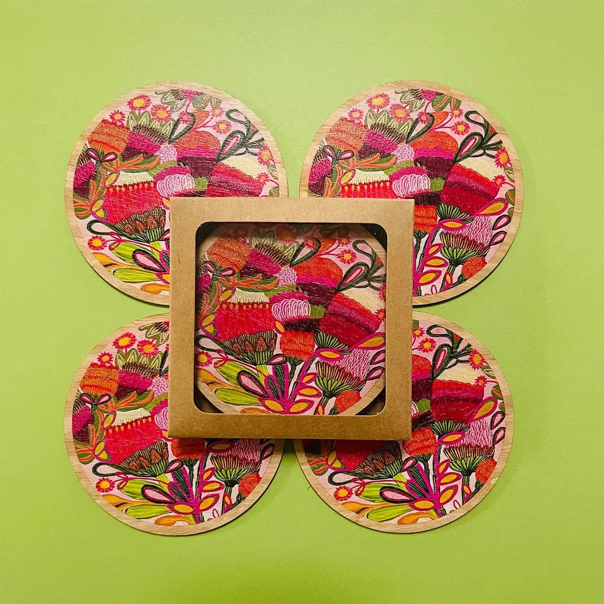 Wild Blooms Wooden Coasters & Napkin Set