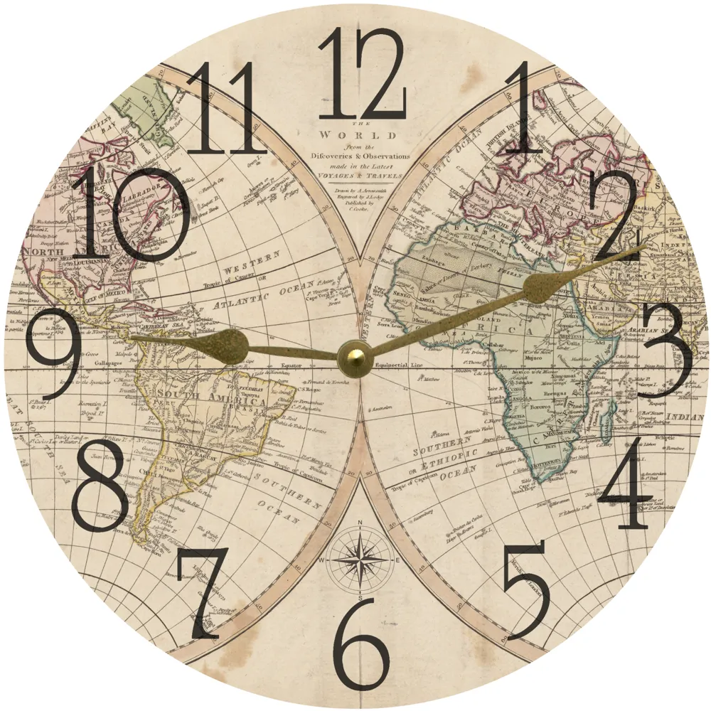 World Map Clock- Antique Map Clock