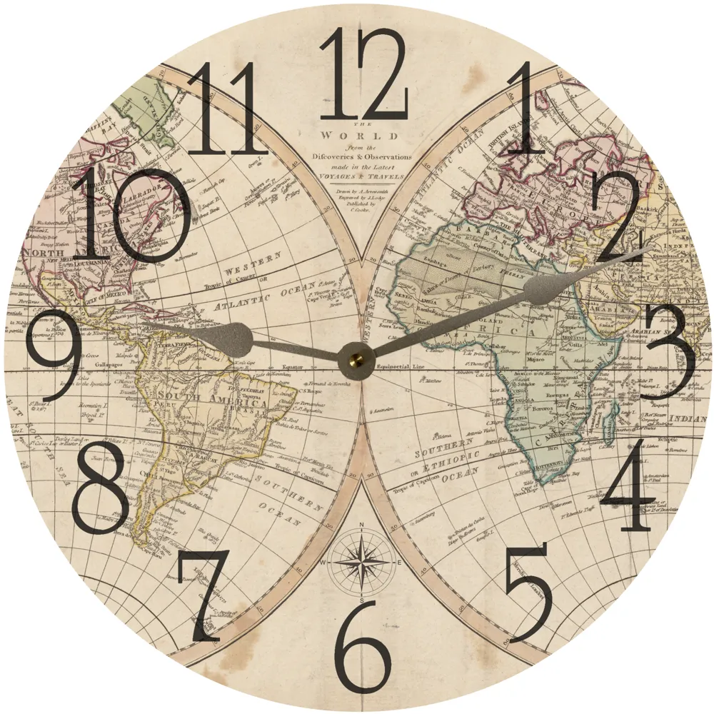 World Map Clock- Antique Map Clock