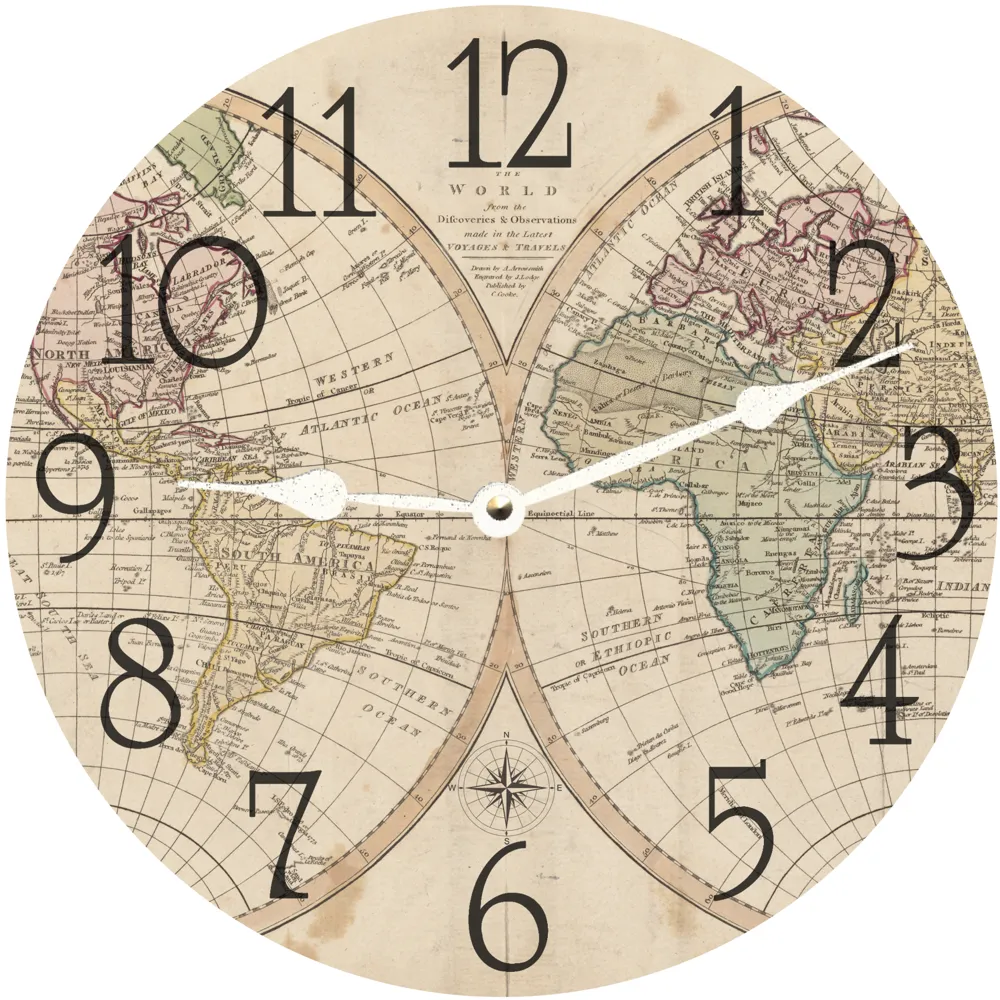 World Map Clock- Antique Map Clock