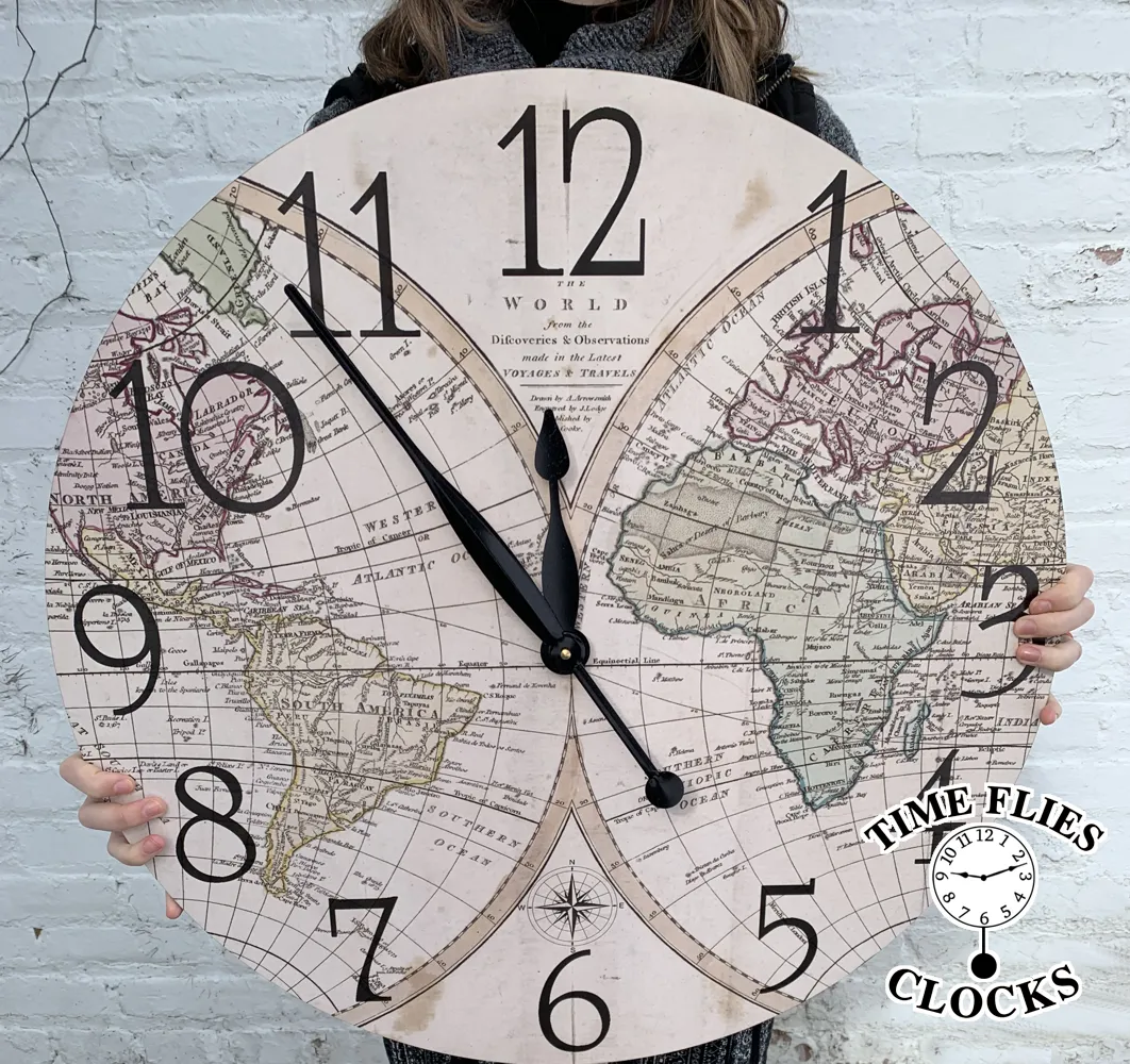 World Map Clock- Antique Map Clock